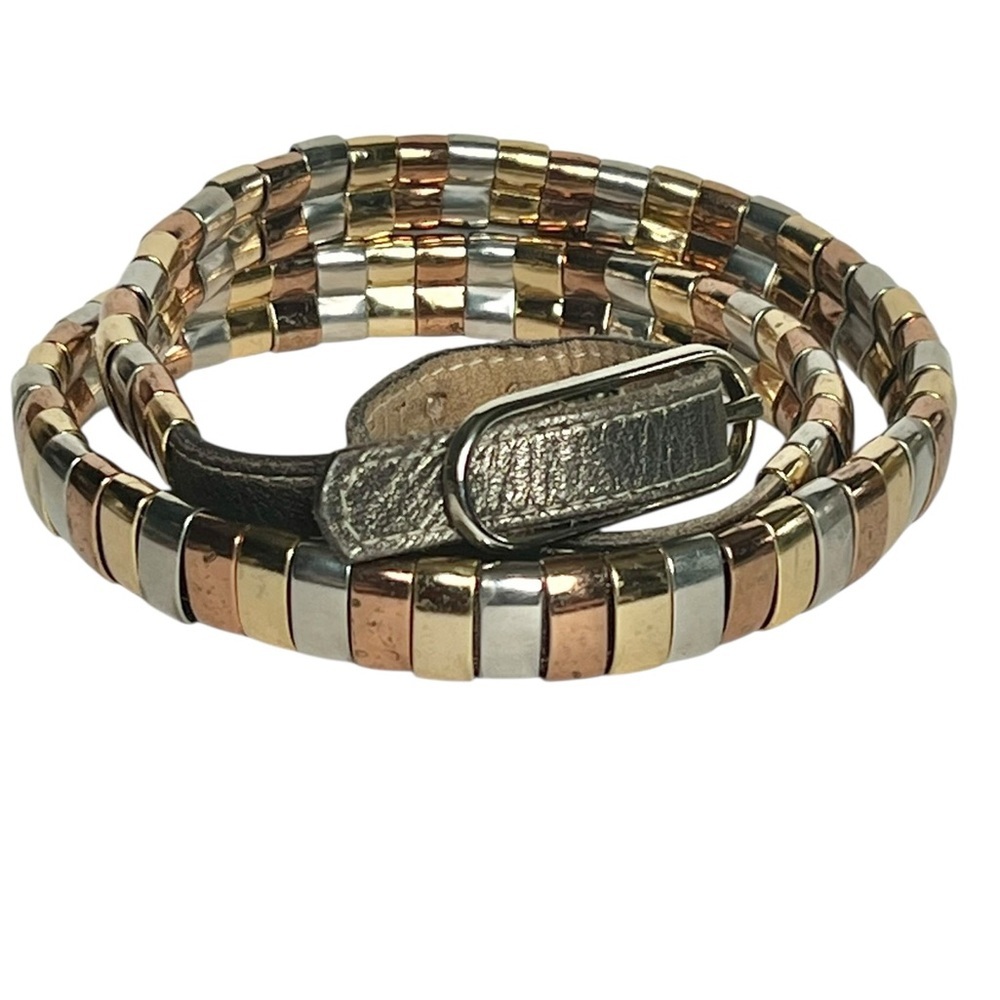 Vintage Morris Moskowitz Thin Gold Silver Copper Metallic Belt 80s Glam